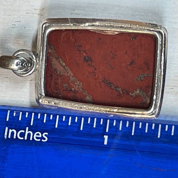 STERLING SILVER Red Jasper Gemstone Rectangle Corners Pendant With Bezel Frame - Picture 4 of 4